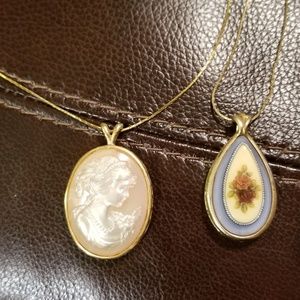Cream and Pink Cameo necklace and flowers necklace